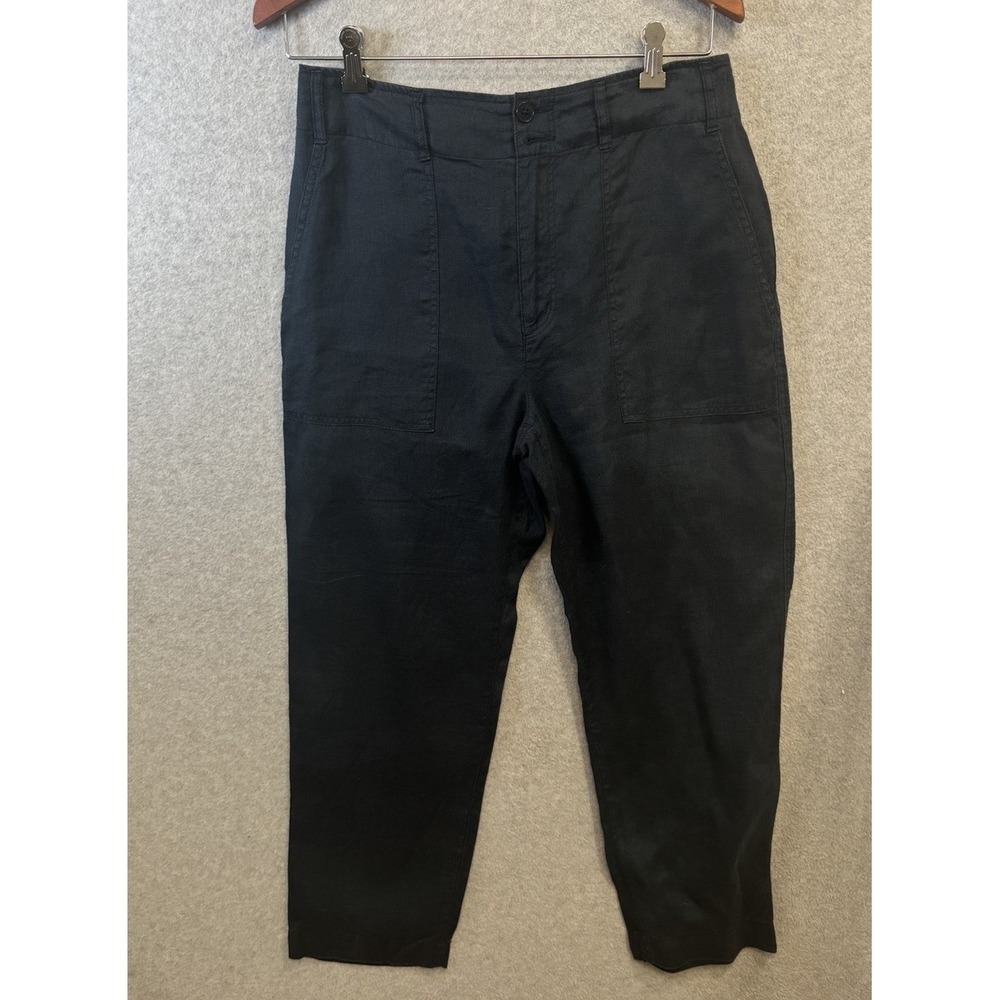 Ralph Lauren Black Label Black 100% Linen Cropped Pants Size 6 Relaxed Fit
